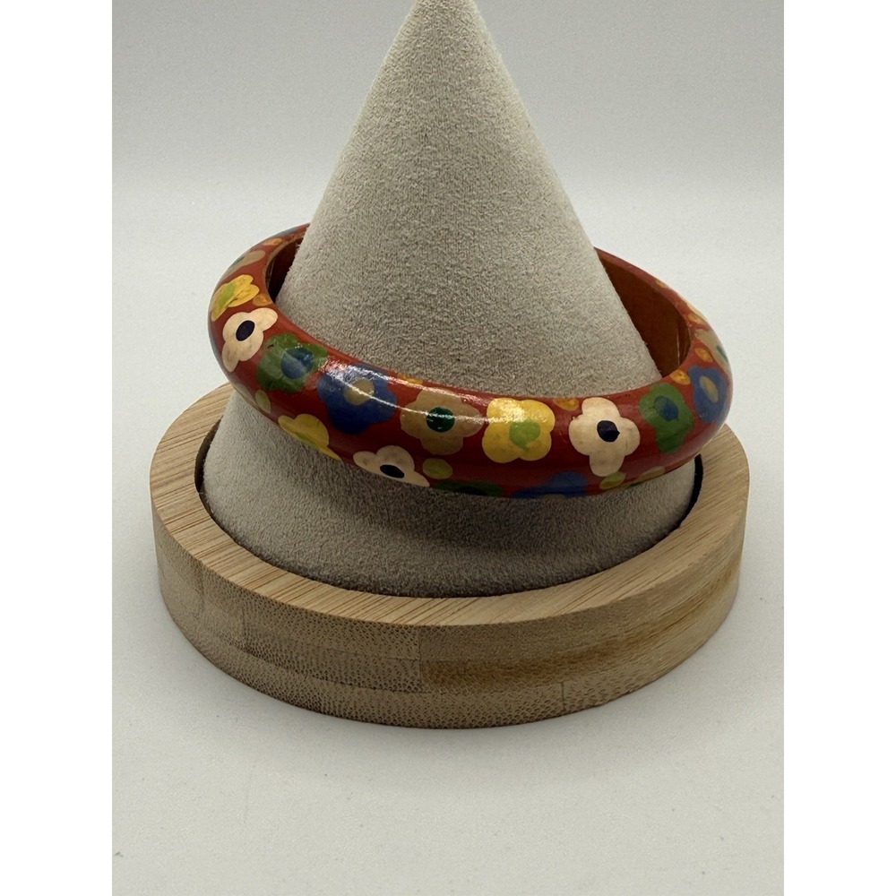 Painted Wood Bangle Bracelet Flower Power 8"